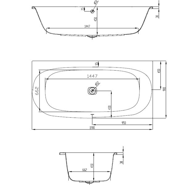 Hoesch iSENSI 1900x900x450 mm Eck-Badewanne Einbaubadewanne Rechts Weiß 3842.010