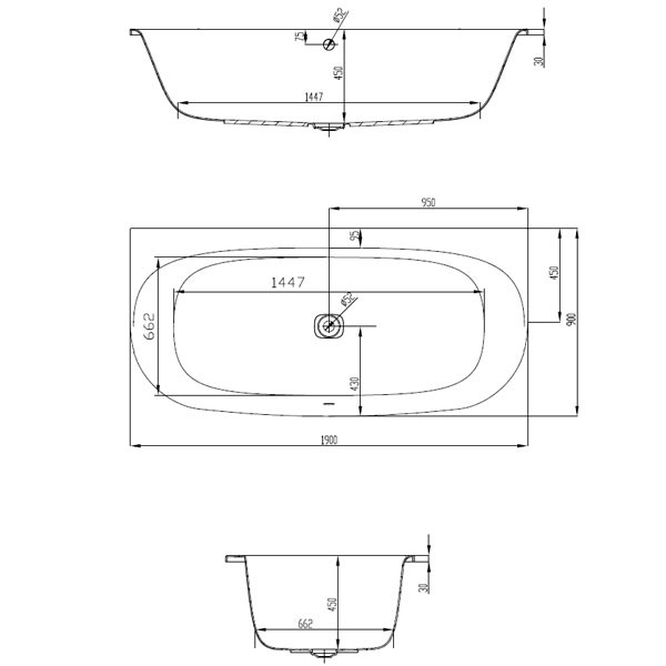 Hoesch iSENSI 1900x900x450 mm Vorwand-Badewanne Einbaubadewanne Weiß 3840.010