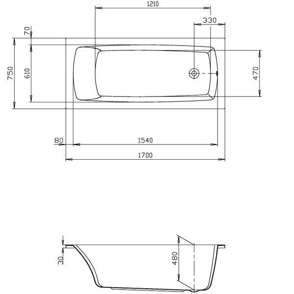 Hoesch Largo 1700x750x480 mm Rechteckbadewanne Einbaubadewanne Weiß 3707.010