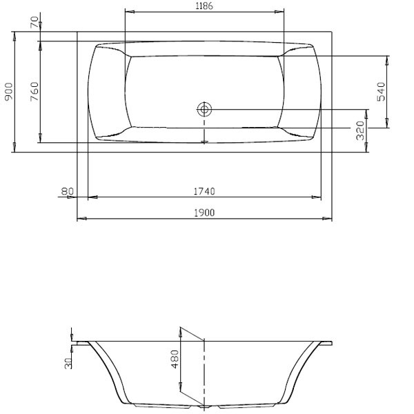Hoesch Largo 1700x900x480 mm Rechteckbadewanne Einbaubadewanne Weiß 3696.010