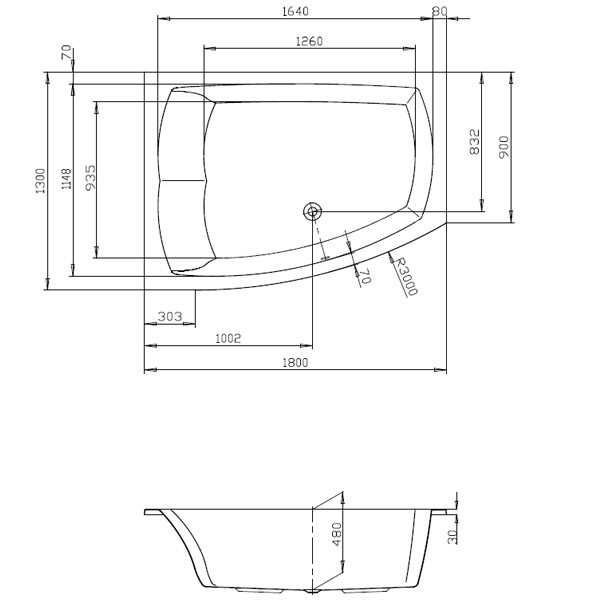 Hoesch Largo 1800x1300x480 mm Trapez-Badewanne Einbaubadewanne Links Weiß 3694.010