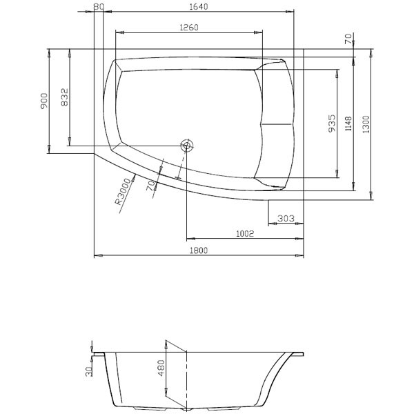 Hoesch Largo 1800x1300x480 mm Trapez-Badewanne Einbaubadewanne Rechts Weiß 3693.010