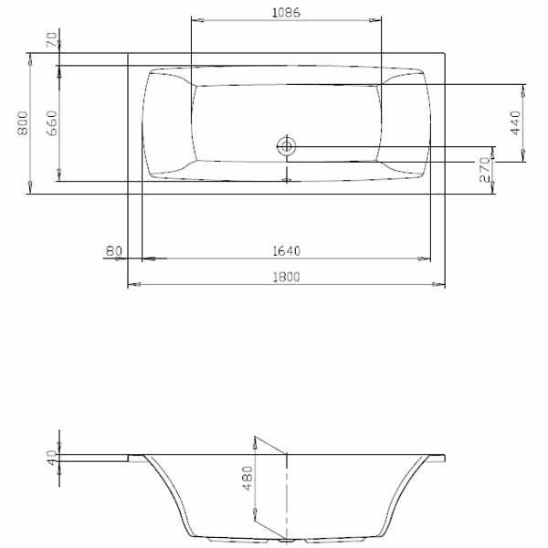 Hoesch Largo 1800x800x480 mm Rechteckbadewanne Einbaubadewanne Weiß 3696.010