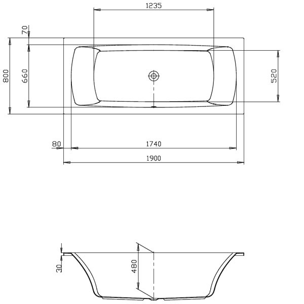 Hoesch Largo 1900x800x480 mm Rechteckbadewanne Einbaubadewanne Weiß 3710.010
