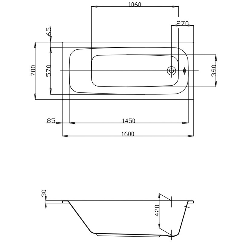 Hoesch Pacifica / ProCasa 1600 x 700 x 420 Badewanne Acryl 6105.010