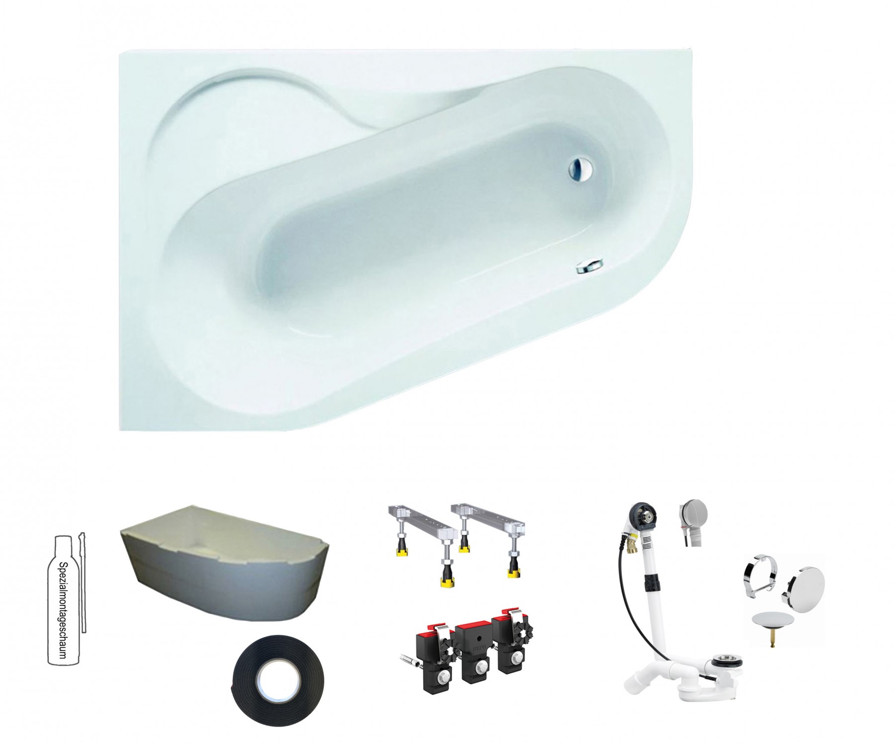 Hoesch Parana links 1500x1000x430 asymmetrische Eck-Badewanne weiß 5564.010