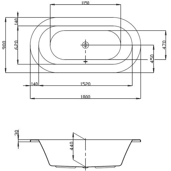 Hoesch Philippe Starck 1800x900x440 Oval-Badewanne Einbaubadewanne Weiß 6020.010