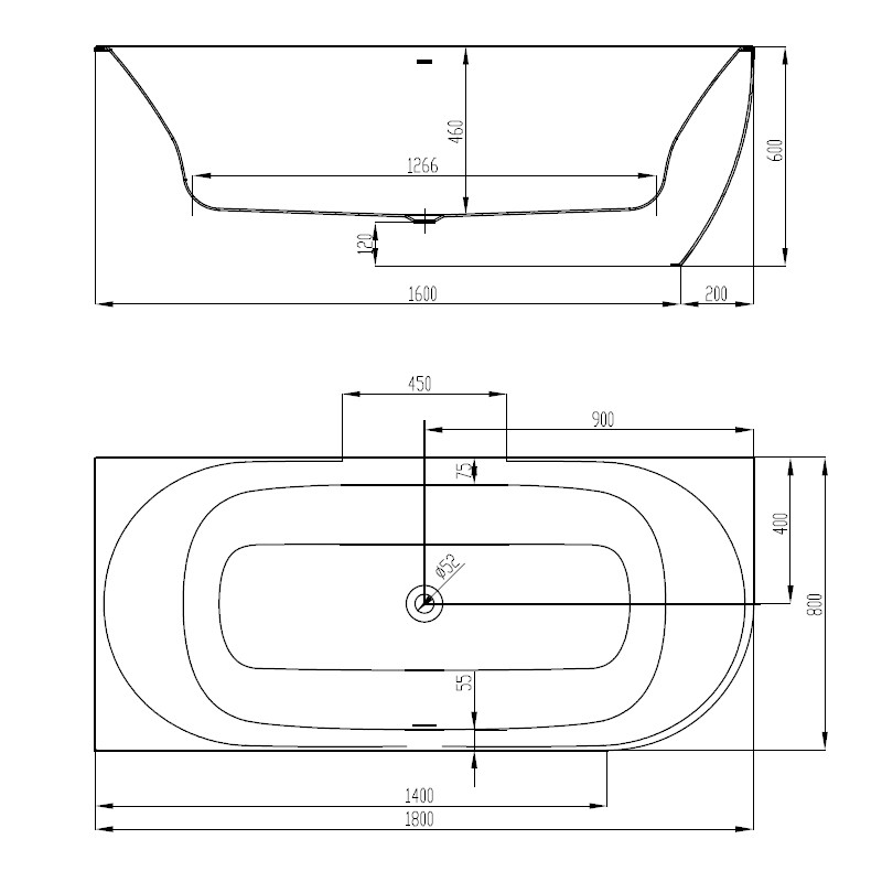 Hoesch Procasa Delphis Unic Vorwandwanne 180x80 Monoblock Version links ohne Befüllung