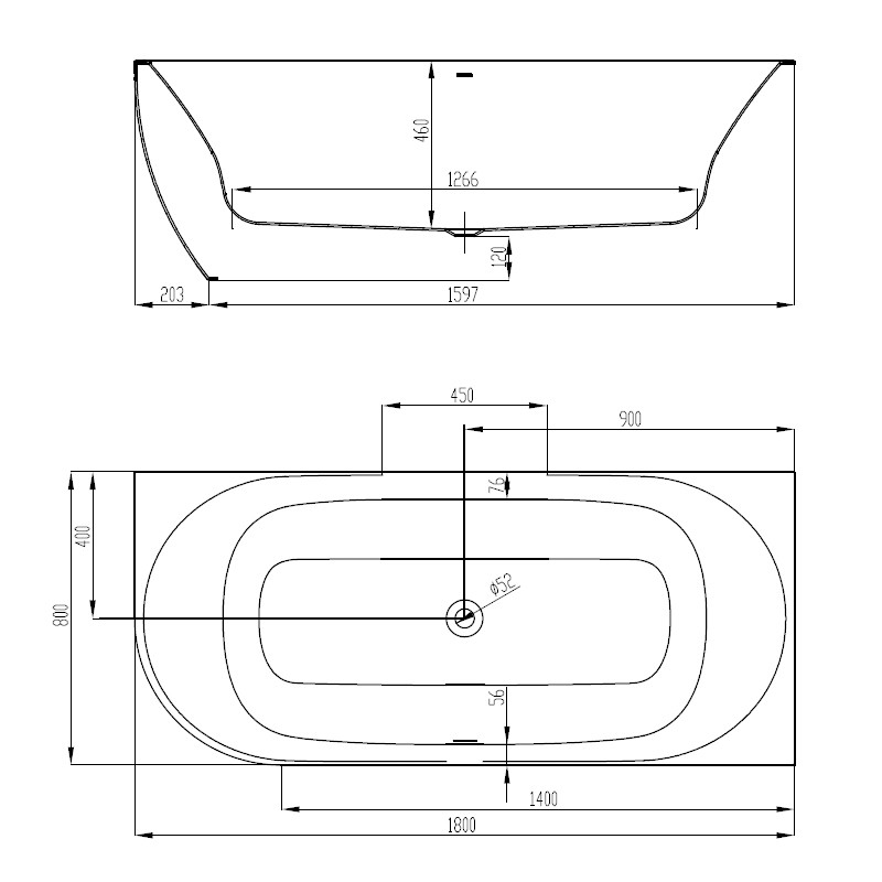 Hoesch Procasa Delphis Unic Vorwandwanne 180x80 Monoblock Version rechts ohne Befüllung