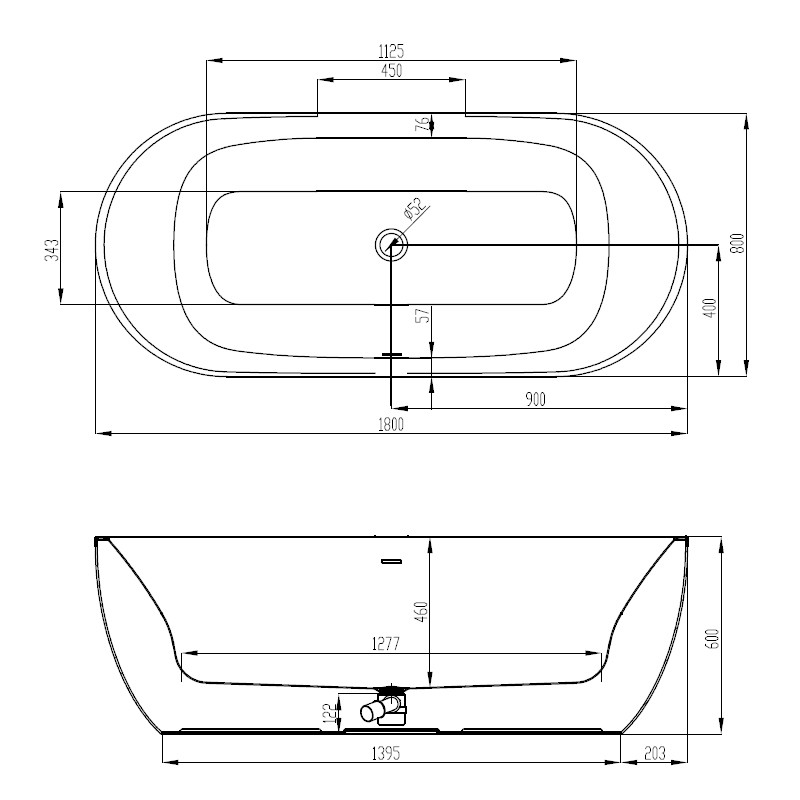 Hoesch Procasa Oval Badewanne, freistehend 180x80 Monoblock ohne Befüllung