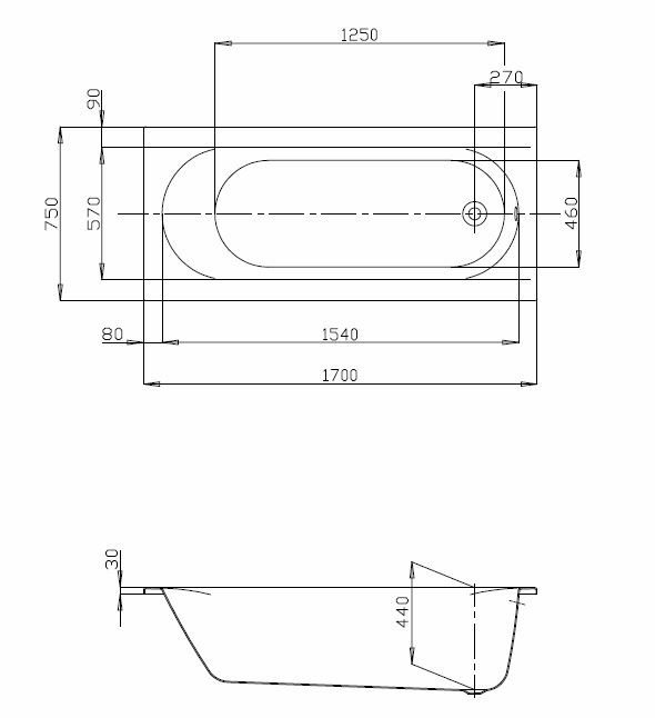 Hoesch ProCasa Uno 1700x750x440 Rechteck Badewanne 3980.010