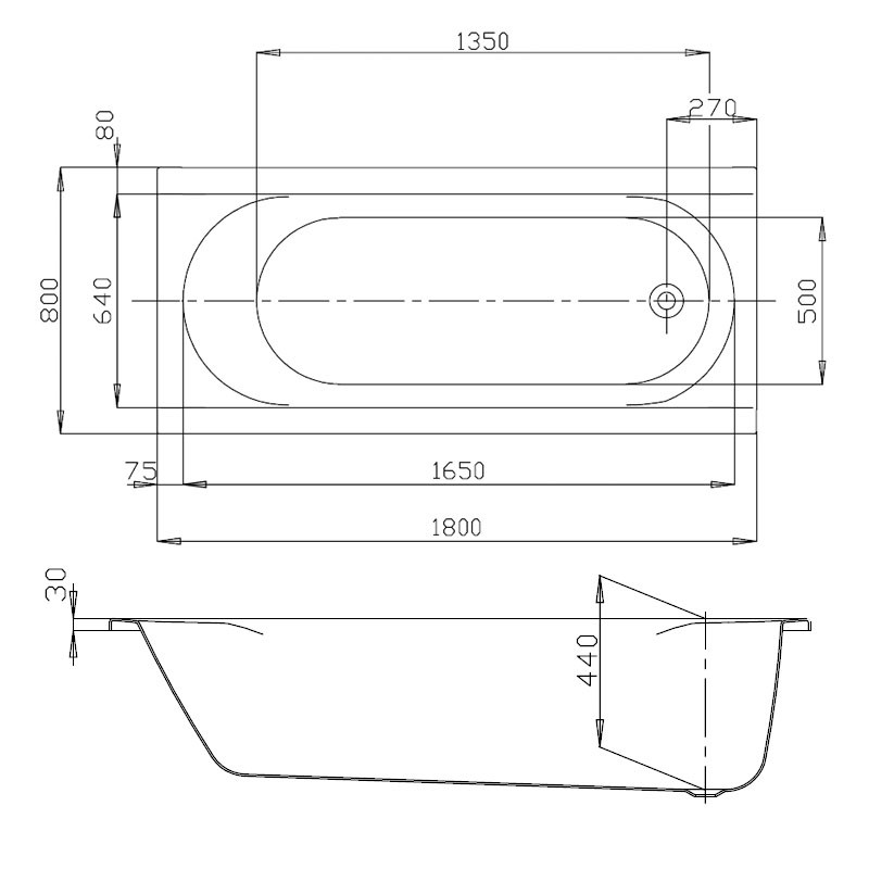 Hoesch ProCasa Uno 1800x800x440 Rechteck Badewanne 3299.010