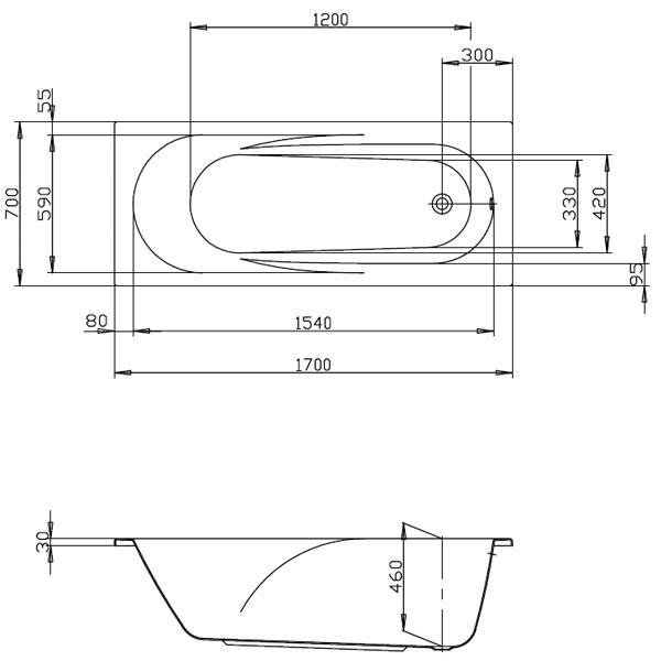 Hoesch Regatta 1700x700x460 mm Rechteckbadewanne Einbaubadewanne Weiß 6461.010