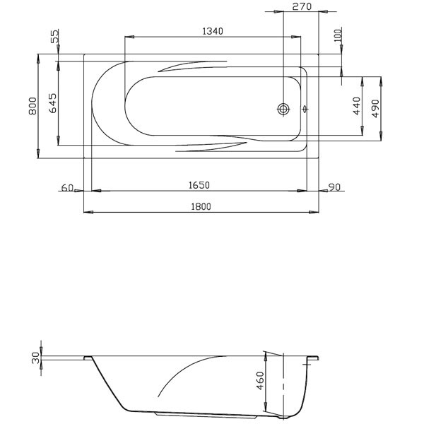 Hoesch Regatta 1800x800x460 mm Rechteckbadewanne Einbaubadewanne mit Duschzone Weiß 6460.010