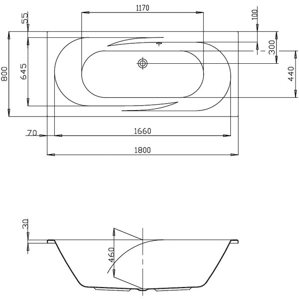 Hoesch Regatta 1800x800x460 mm Rechteckbadewanne Einbaubadewanne Weiß 6456.010