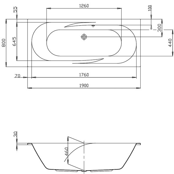 Hoesch Regatta 1900x800x460 mm Rechteckbadewanne Einbaubadewanne Weiß 6462.010