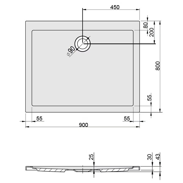Hoesch Duschwanne Samar 900x800x20, weiß