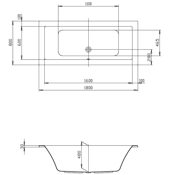 Hoesch Scelta 1800x800x480 mm Rechteckbadewanne Einbaubadewanne Weiß 3669.010