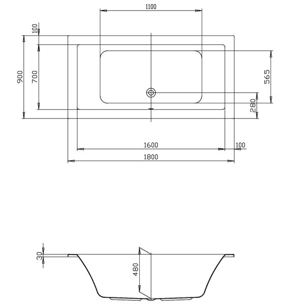 Hoesch Scelta 1800x900x480 mm Rechteckbadewanne Einbaubadewanne Weiß 3671.010