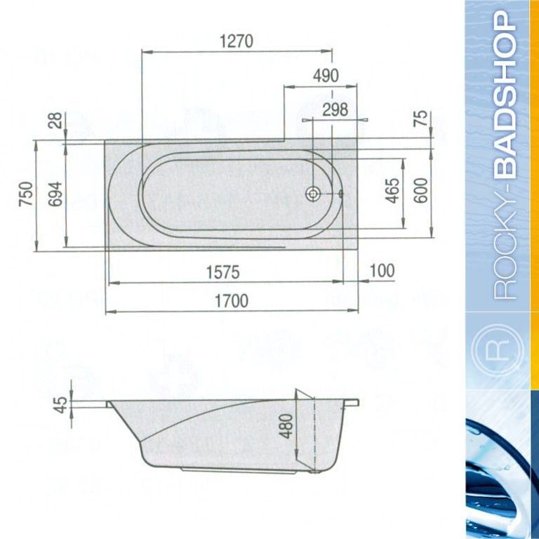 Hoesch Spectra 1700x750 Rechteck Badewanne Acryl 3650.010