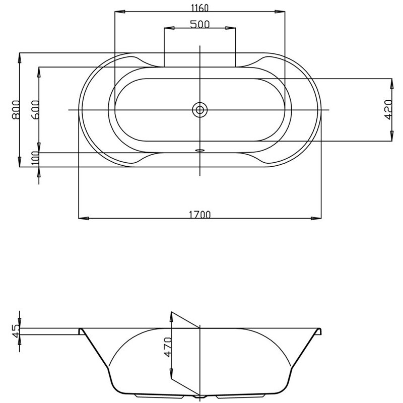 Hoesch Spectra 1700x800 Oval Badewanne Acryl 6480.010