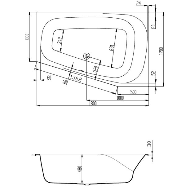 Hoesch Spectra 1800x1200x480 mm Trapez-Badewanne Einbaubadewanne Rechts Weiß 3667.010