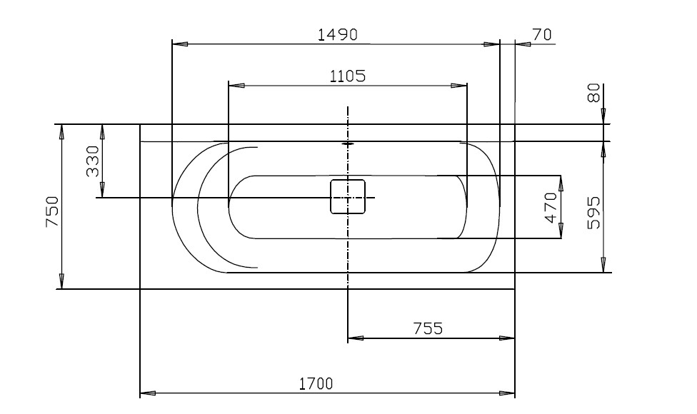 Hoesch Thasos 1700x750 Rechteck Badewanne Acryl weiß 3744.010
