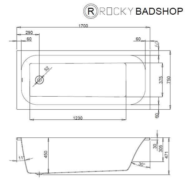 Hoesch Topeka/Procasa 1700x750x420 Badewanne 5570.010