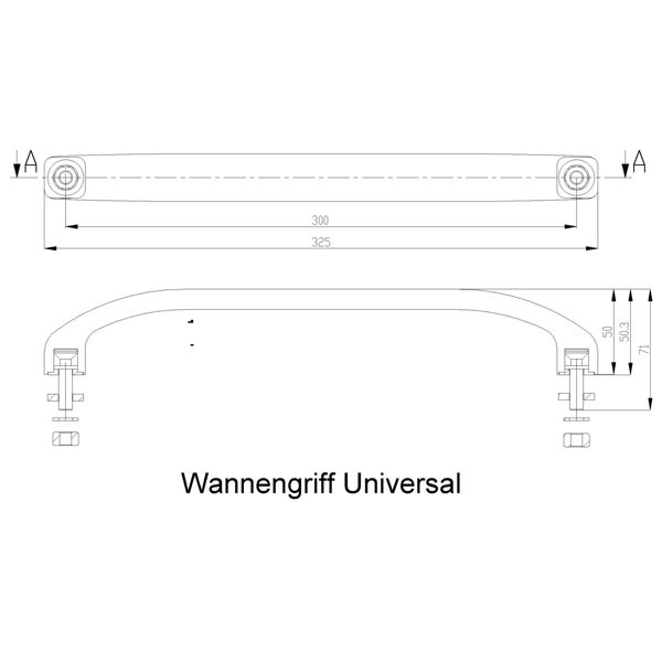 Hoesch Zubehör Wannengriff Universal, verchromt Bohrlochabstand 300 mm