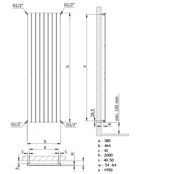 Designheizkörper Alto 464 x 2000 mm, 04 weiß
