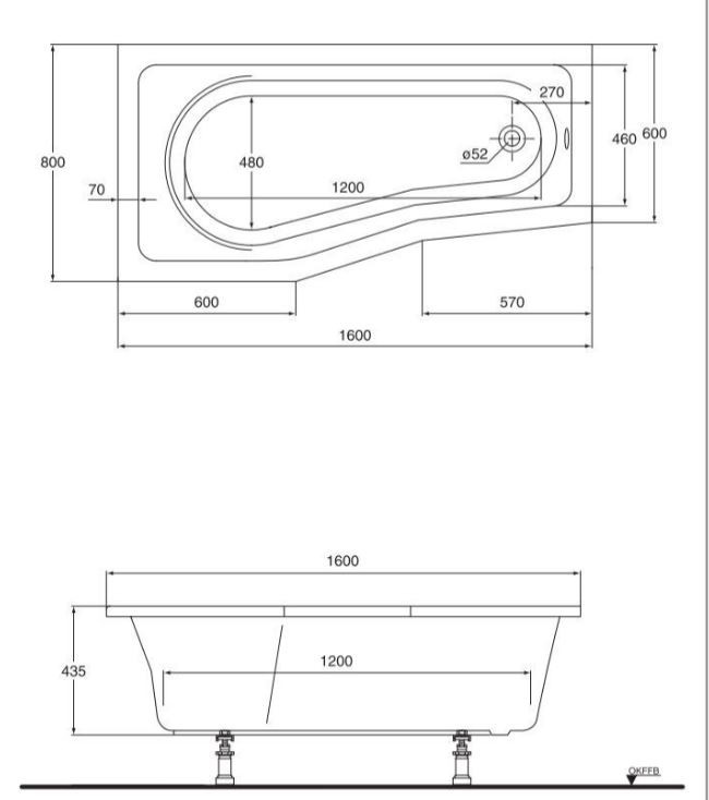 IS Badewanne TWINSET PLUS K6240 links 160x80/60x43,5cm weiss, Raumspar