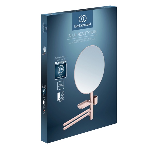 IS Beauty Bar Accessoires-Kombi. Alu+ L800 mit Spiegel d:500mm Rose