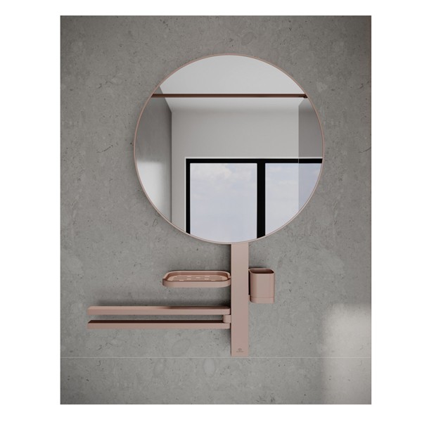 IS Beauty Bar Accessoires-Kombi. Alu+ L800 mit Spiegel d:500mm Rose