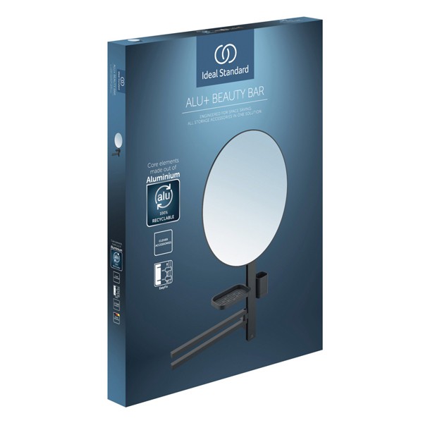IS Beauty Bar Accessoires-Kombi. Alu+ L800 mit Spiegel d:500mm Silk Black