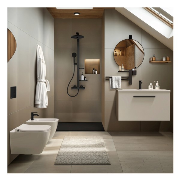 IS Beauty Bar Accessoires-Kombi. Alu+ L800 mit Spiegel d:500mm Silk Black