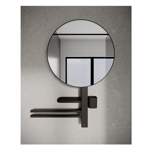 IS Beauty Bar Accessoires-Kombi. Alu+ L800 mit Spiegel d:500mm Silk Black