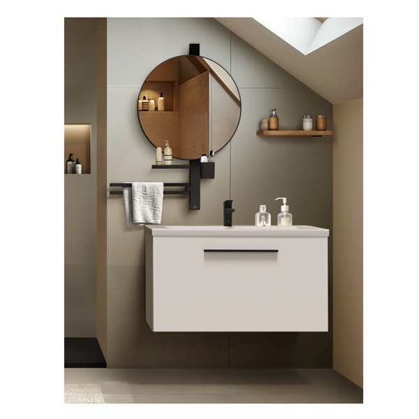 IS Beauty Bar Accessoires-Kombi. Alu+ L800 mit Spiegel d:500mm Silk Black