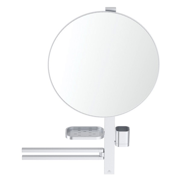 IS Beauty Bar Accessoires-Kombi. Alu+ L800 mit Spiegel d:500mm Silver