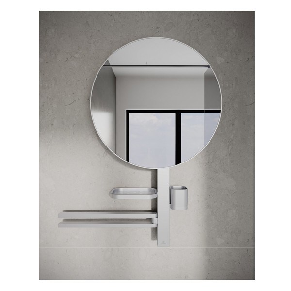 IS Beauty Bar Accessoires-Kombi. Alu+ L800 mit Spiegel d:500mm Silver