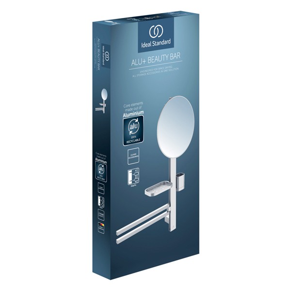 IS Beauty Bar Accessoires-Kombi. Alu+ M700 mit Spiegel d:320mm Silver