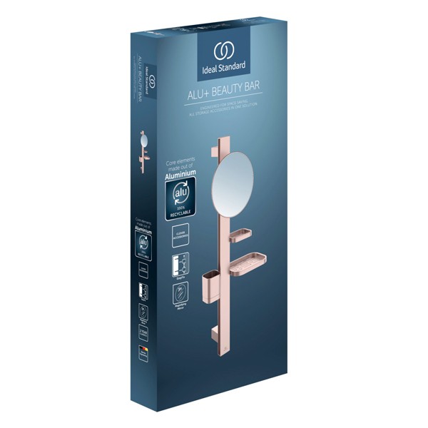 IS Beauty Bar Accessoires-Kombi. Alu+ S700 mit Spiegel d:200mm Rose