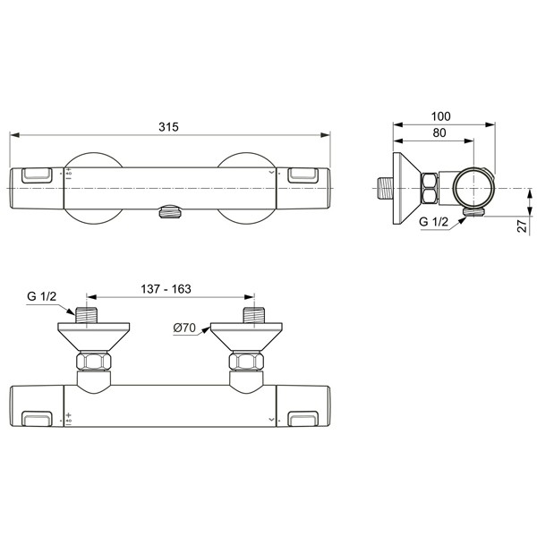 IS Brausethermostat AP CERATHERM25, Ausld. 80mm, Chrom