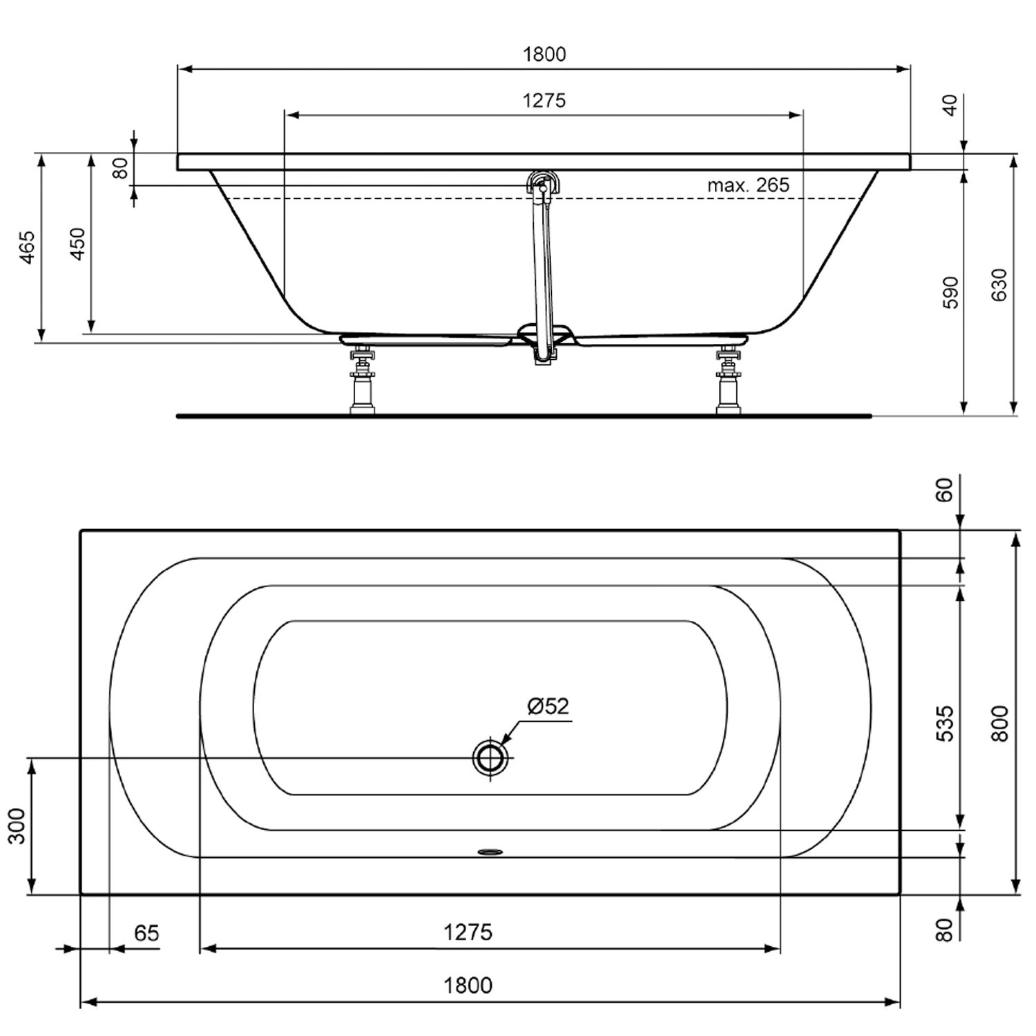 Ideal Standard Duo Hotline Neu 1800x800 Badewanne K275001