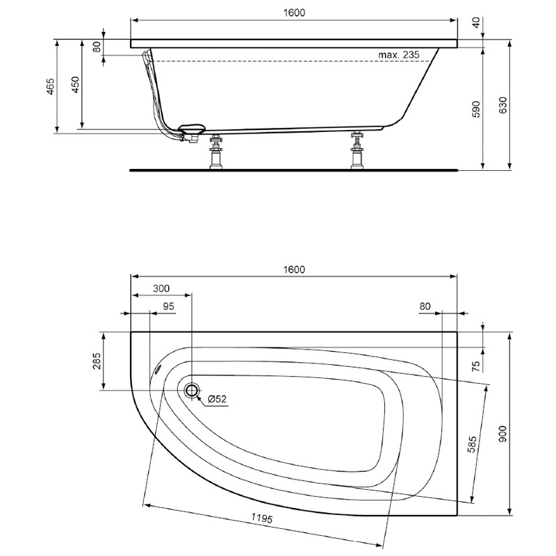 Ideal Standard Hotline Neu/ Surf rechts 1600x900 Badewanne K275701