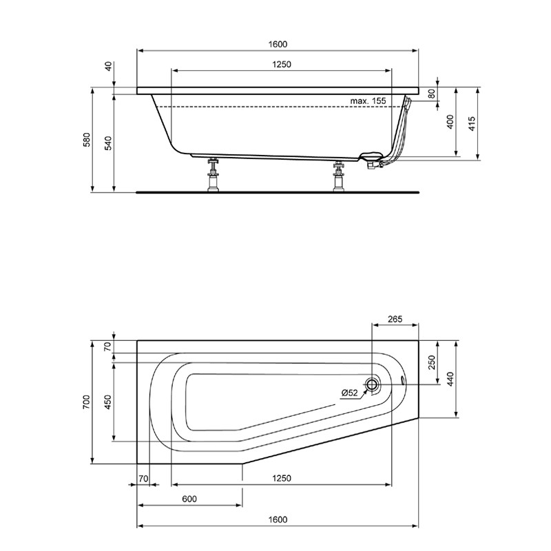 Ideal Standard Hotline Neu links 1600x700 Raumsparwanne K276301