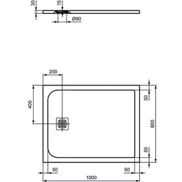 IS Rechteck-Brausewanne ULTRA FLAT S, 1000x800x30mm, Schiefer