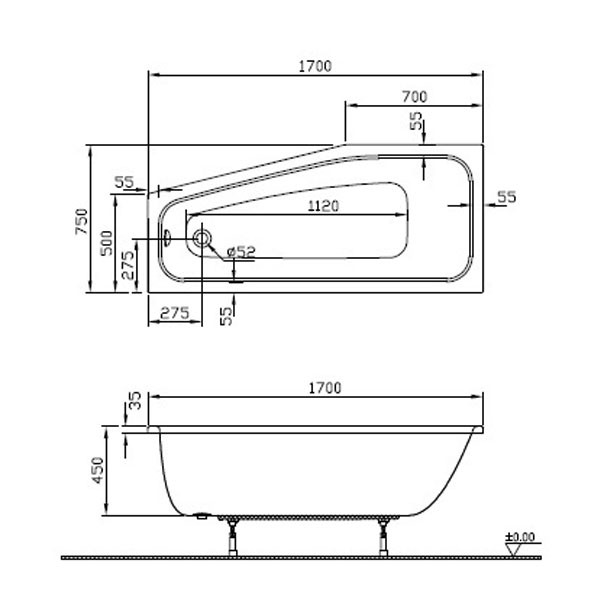 Ideal Standard Rocky Plus/S100 170x75 links Acryl-Raumsparbadewanne