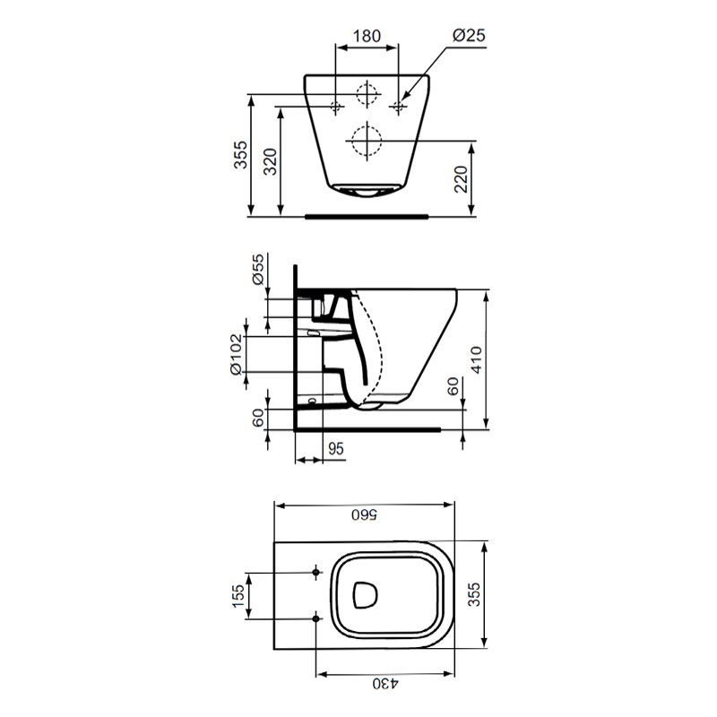 Ideal Standard Tonic II wandhängendes Tiefspül-WC mit AquaBlade und IdealPlus-Beschichtung K3158MA