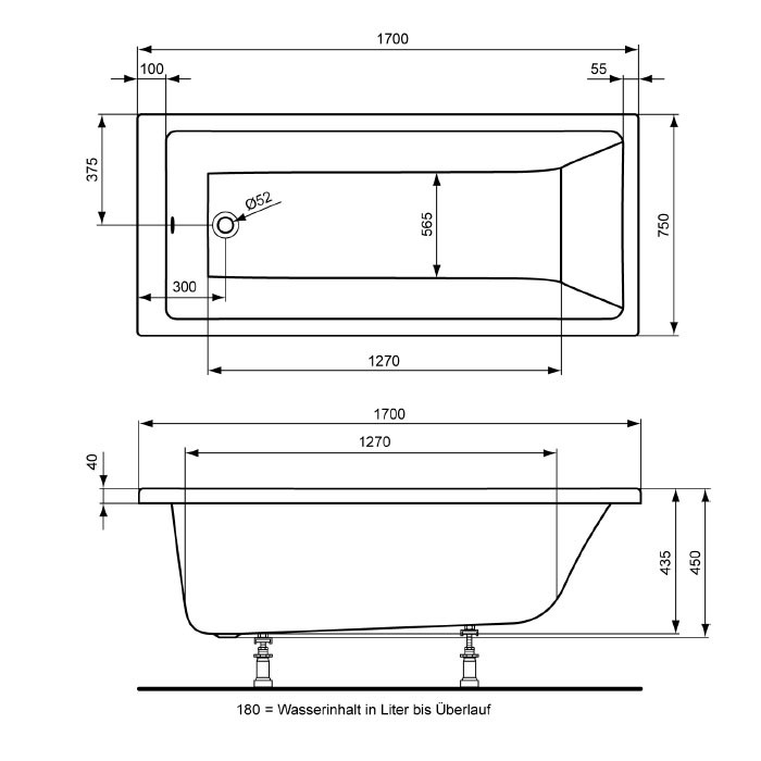 Ideal Standard Washpoint 1700x750 Körperformbadewanne K279901