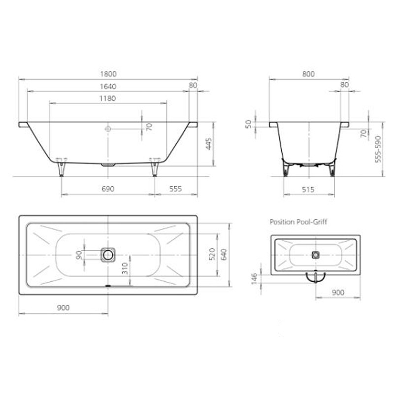 Kaldewei CONODUO 733 1800x800x430 Badewanne alpinweiß 235100010001